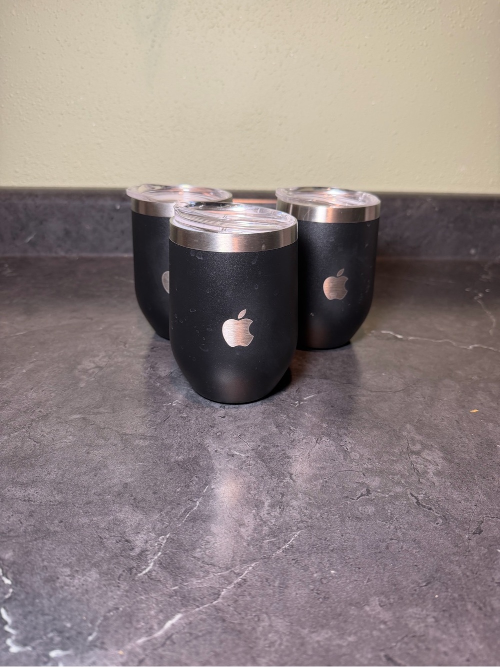 Apple Logo Black Insulated Tumblers - Set of 3
